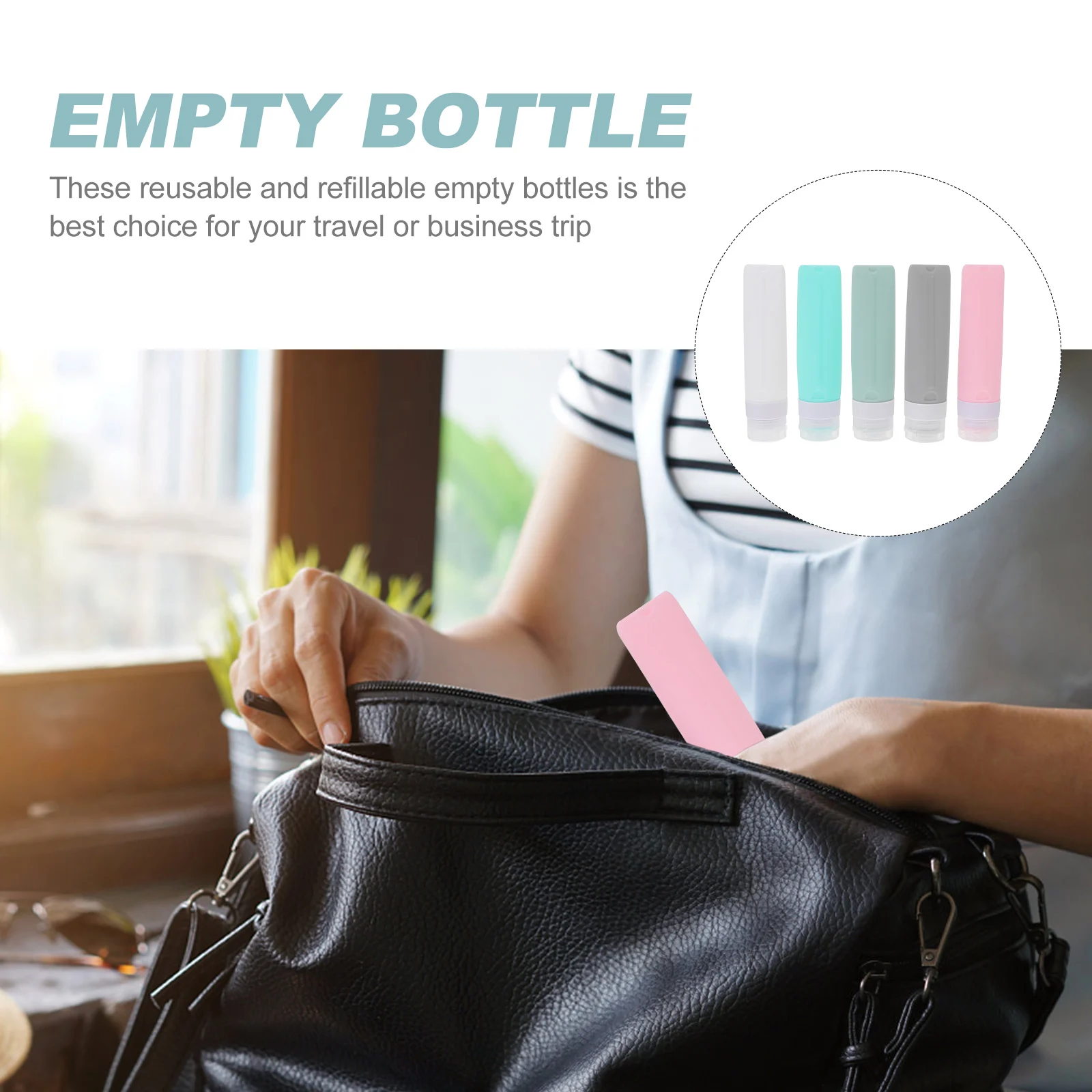 

5Pcs Travel Bottle Containers Silicone Leak Proof Empty Refillable Bottles for Shampoo Lotion Sunscreen Cosmetics