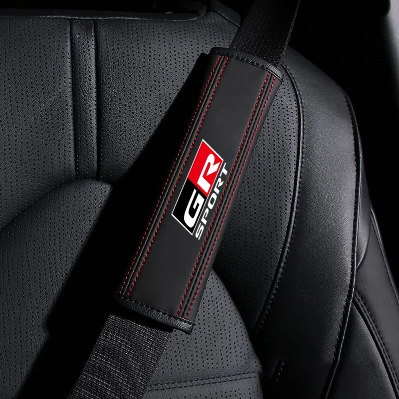 Car Seat Belt Nappa Leather Safety Belt Shoulder Covers For Toyota GR Sport Gazoo Racing Yaris 86 Corolla Hilux Supra C-HR Tyre