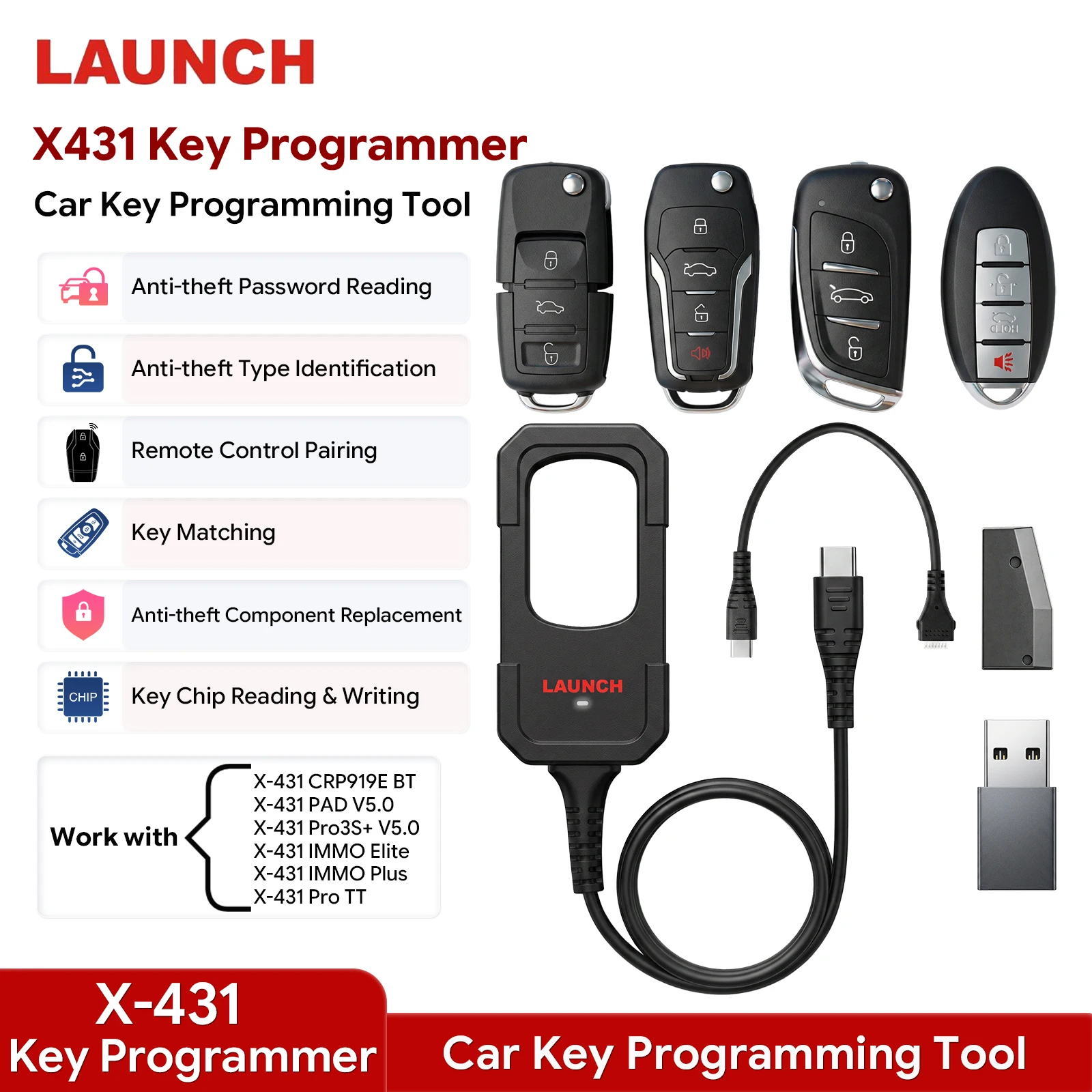 2026 New LAUNCH X431 Car Key Programmer Smart Key Programming Tool IMMO Transponder Remote Generator for X431 Diagnostic Scanner