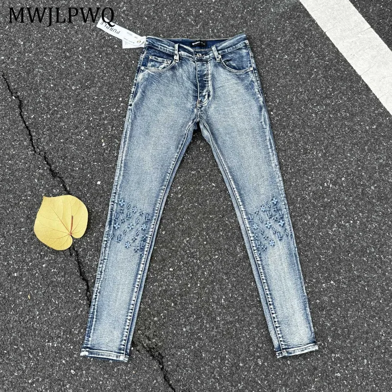 

MWJLPWQ Ink Splash Niched Design Stretch Skinny Jeans Male High Street Distressed Slimming Casual Unisex Flared Trousers 11023