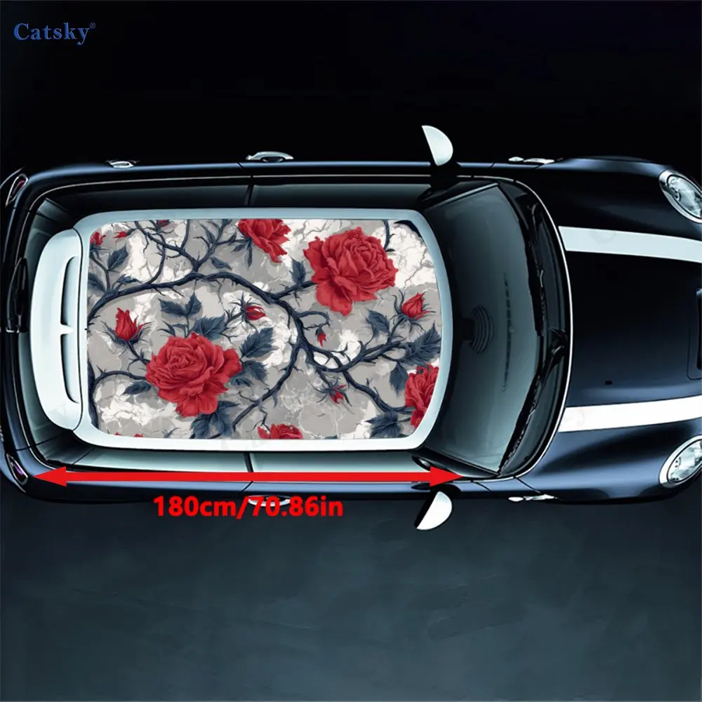 Vintage Red Rose Mystic Thrill  Dominance Scene Car Roof Sticker, PVC Self-Adhesive Waterproof Car Vinyl Decal, Car Decoration P