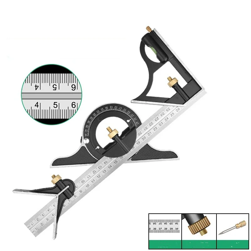 Stainless Steel T Square Angle Ruler Multifunctional Adjustable Sliding Combination Square Ruler Protractor Level Measure Tool