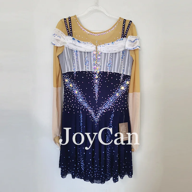 JoyCan-vestido de patinaje artístico para niñas, Ropa de baile de competición, elástica, de licra, azul oscuro, personalizada