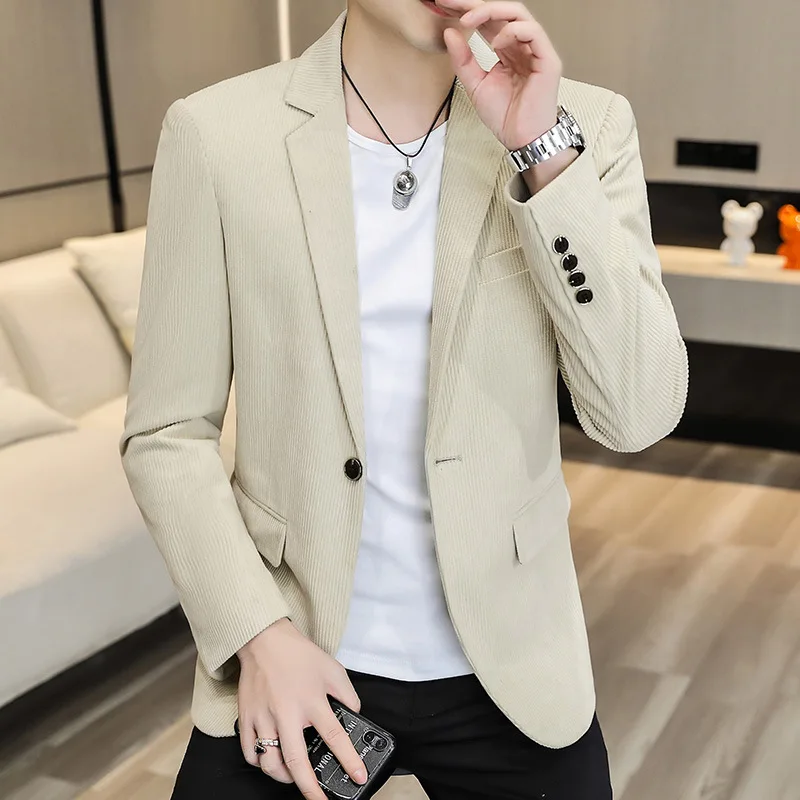 

KIDWHXR Men Suit Coat Fashion Simple Solid Color Turn Down Collar Male Outerwear Slim Long Sleeve Business Casual Man Blazer