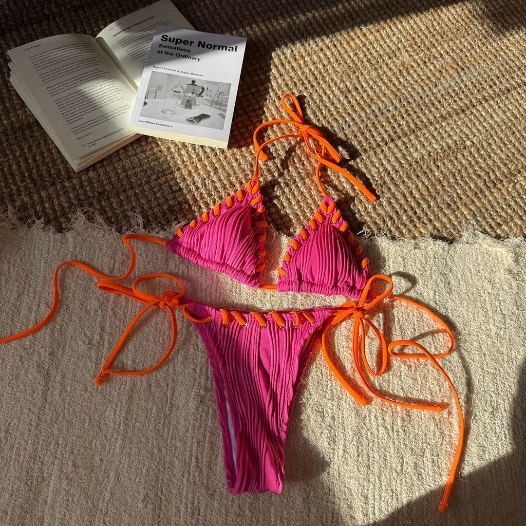 10 Farben Neckholder-Bikini mit hohem Beinausschnitt, Damen-Badeanzug, zweiteiliger Bikini-Set, Badebekleidung, Badeanzug, Schwimmbikini V5541 – Detail 36