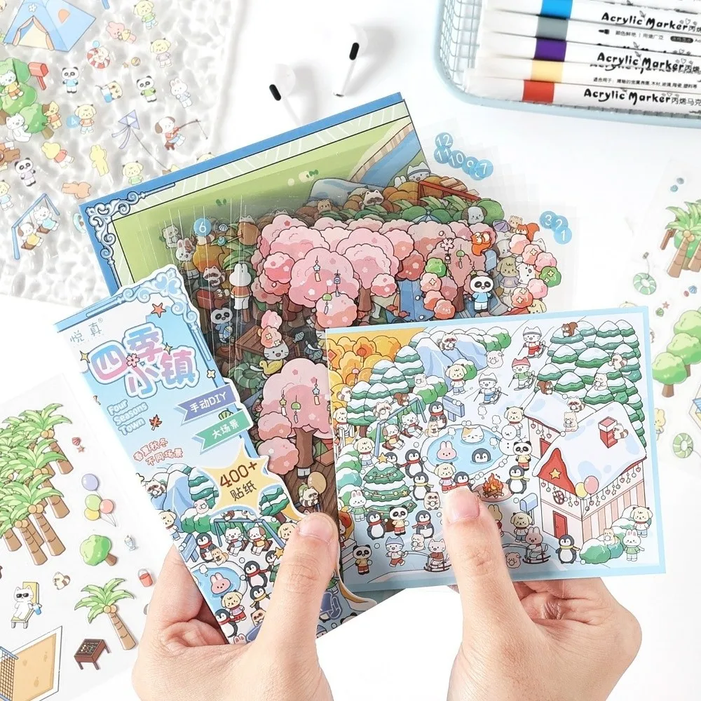 

New PET 3D Landscape Sticker Four Seasons Town 3D Stacking DIY Cabin Scene Sticker Century Park Miniature Stickers Festival Gift