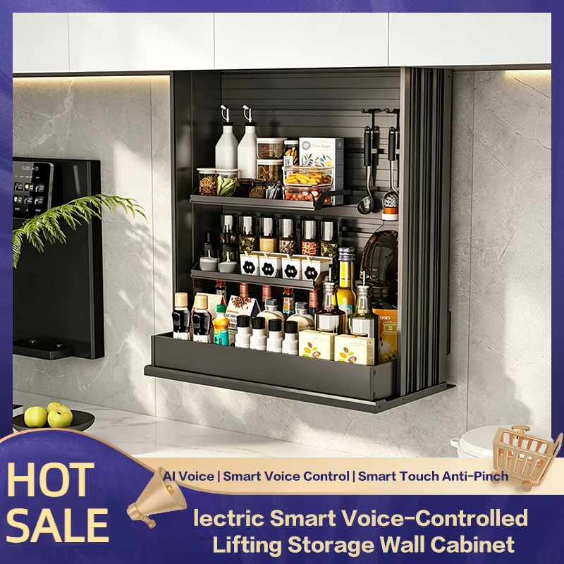 Intelligent Electric Kitchen Wall Cabinet Lift Down Basket With Touch Voice Control Vertical Spice Rack Organizer Automatic 296