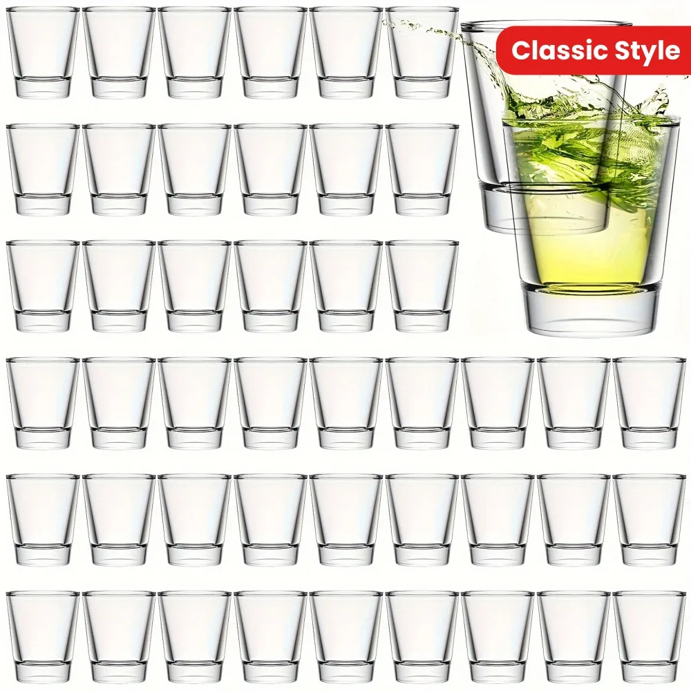 

100 Pieces Clear Short Shot Glasses Bulk 1.5 oz Mini Round Shot Glasses Heavy Base Small Glass Cups for Wedding Party Espresso, Water, Juice, Milk, Coffee, Drinking (Classic Style)