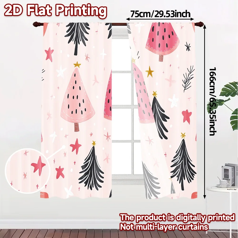 2pcs,Curtains Christmas Trees Stars Popular Light Filtering Curtains Versatile Polyester Curtains Thermal Insulation, and Room