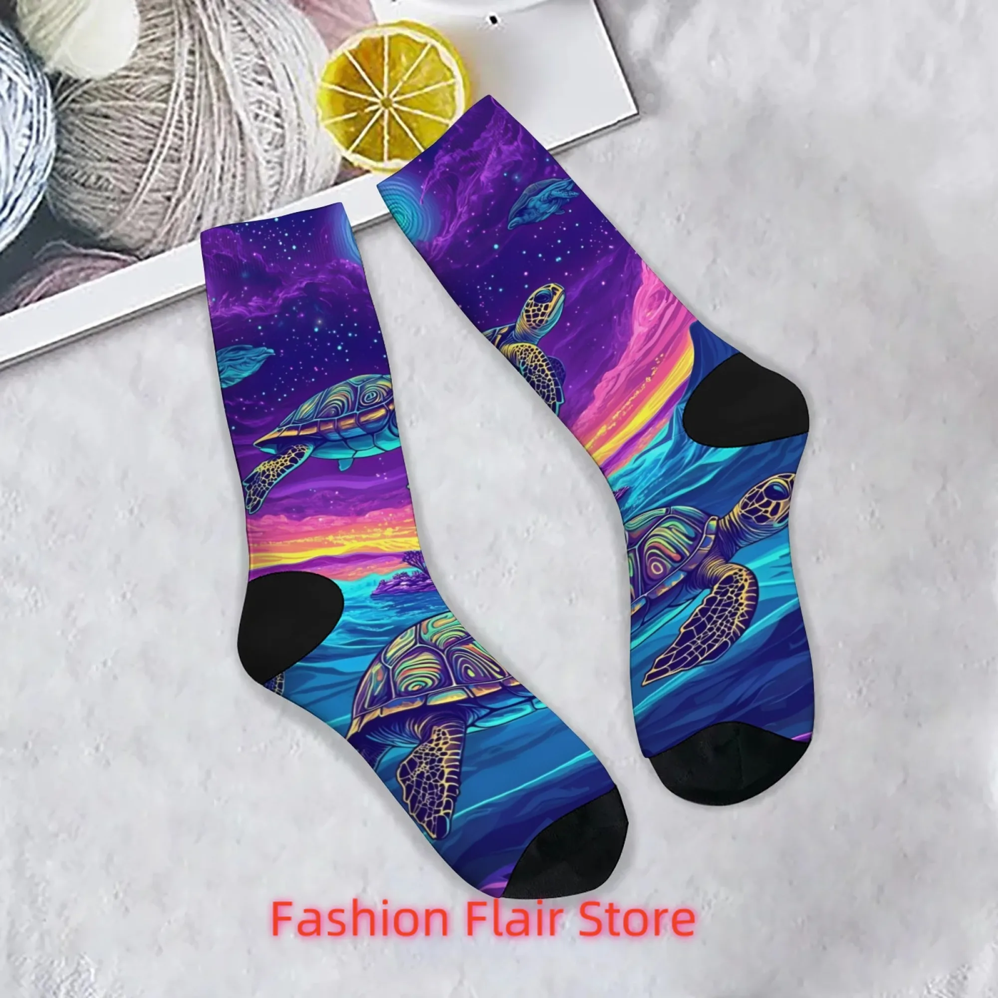 

Fantasy Turtle Print Men's Socks Comfortable Breathable Non-slip Casual Socks Novelty Harajuku Retro Street Hip-Hop Socks Gift