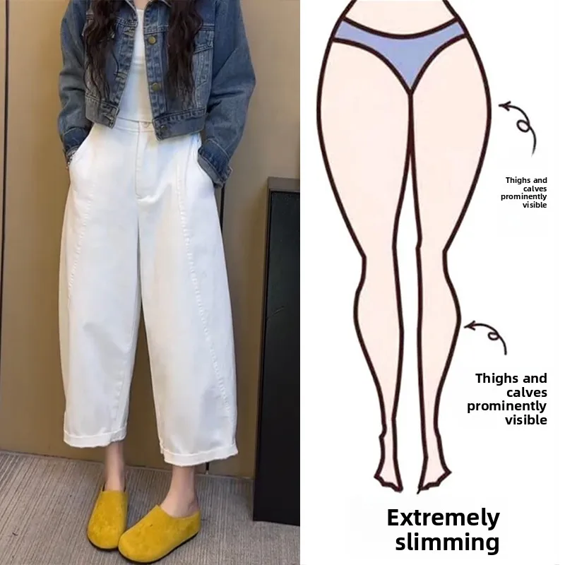 

Summer New plus Size Women's High Waist Straight Leg Casual Pants White Knife Nine Points Wide Leg Trousers Slimming