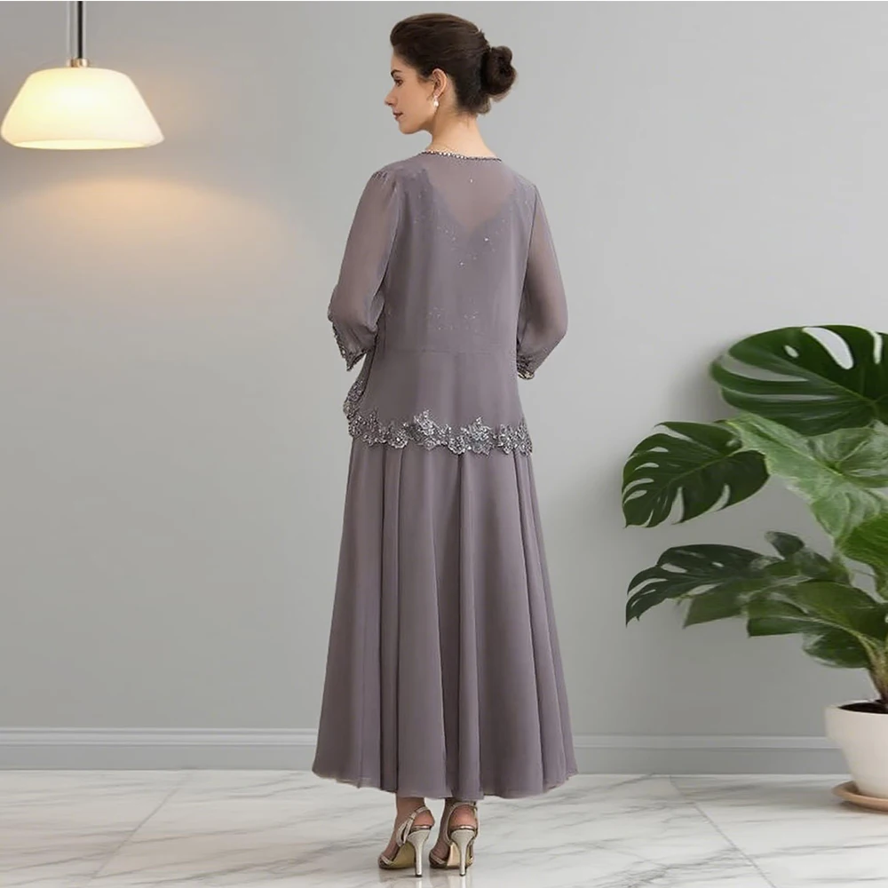 Customized 2 Pieces Mother of The Bride Dresses Plus Size Long Sleeve Lace Appliques Dresses for Women Formal with Jacket