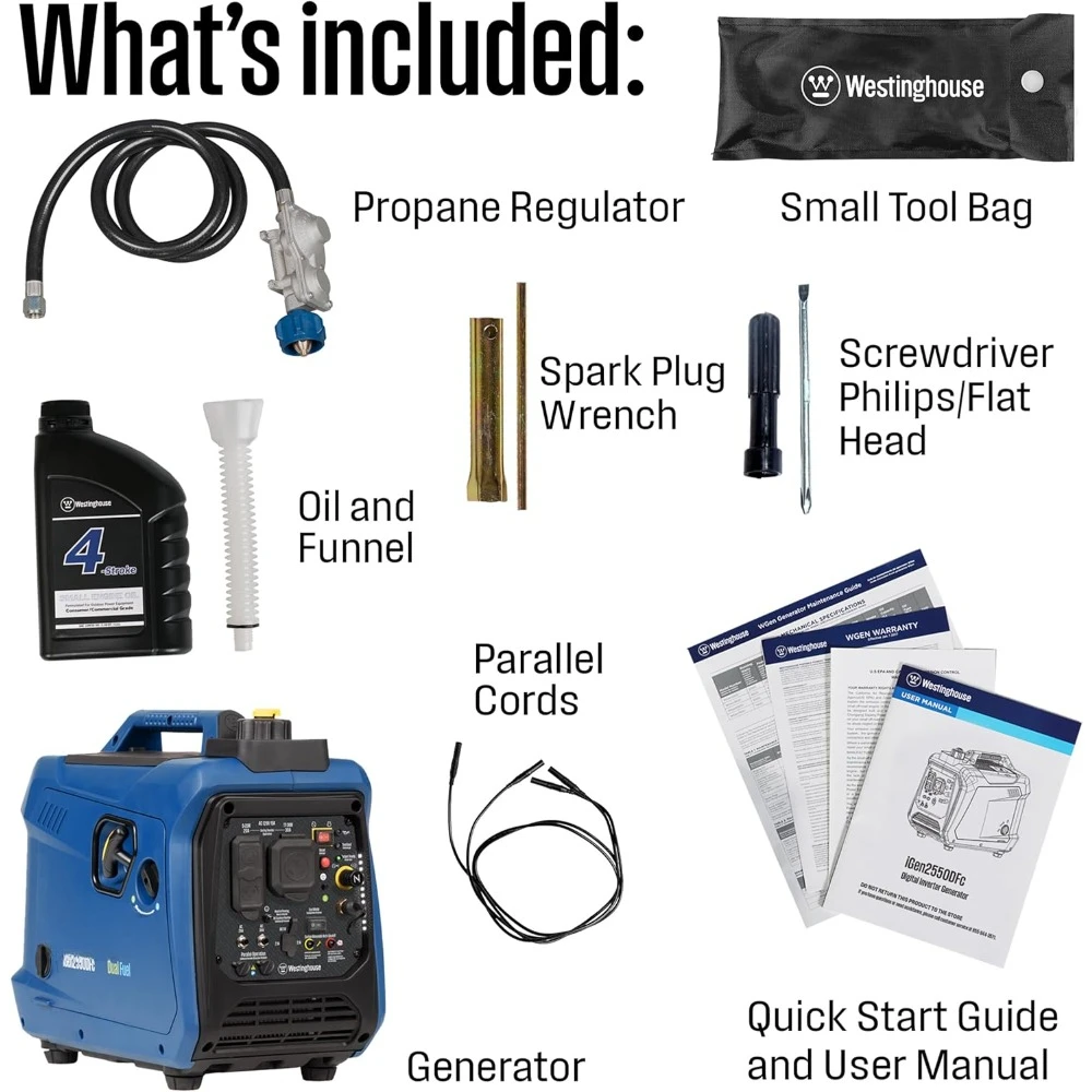 Super Quiet & Lightweight Portable Inverter Generator, RV Ready 30A Outlet, Gas and Propane Powered, CO Sensor