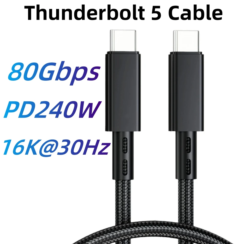 

Thunderbolt 5 Cable Up to 120Gbps Bandwidth Boost 240W PD Charging 80Gbps Data 16K/8K Compatible with Thunderbolt4/3 USB4 USB C
