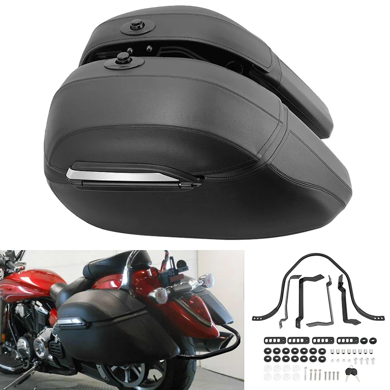 

Universal Motorcycle Waterproof Hard Bags Saddlebags & Heavy Duty Mounting Bracket Kit For Harley BMW KAWASAKI YAMAHA Honda