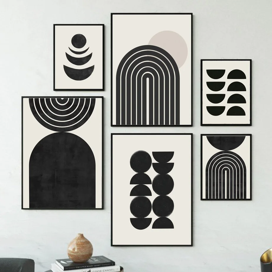 Abstract Black And White Lines Geometry BOHO Rainbow Wall Art Canvas Painting  Printing For Livingroom Home Decor Nordic Poster