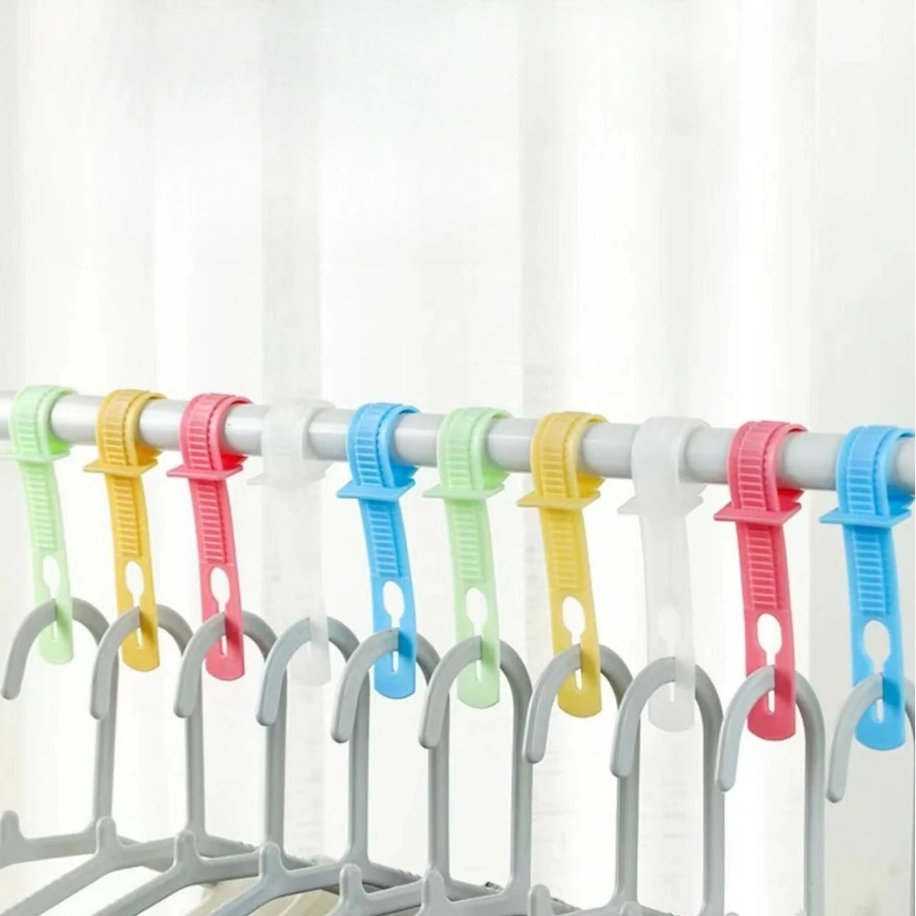 

10Pcs Windproof Hanger Buckle Clothing Rod Adjustment Fixed Lock Hanger Colorful Rack Holder Home Clothes Wardrobe Organizer