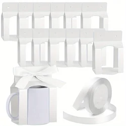 12pack Mug Boxes with 1 Roll Ribbon for Gifts, 11-12oz Sublimation Mugs Gift Packaging Box with Window for Mugs Blanks Gift Wrap