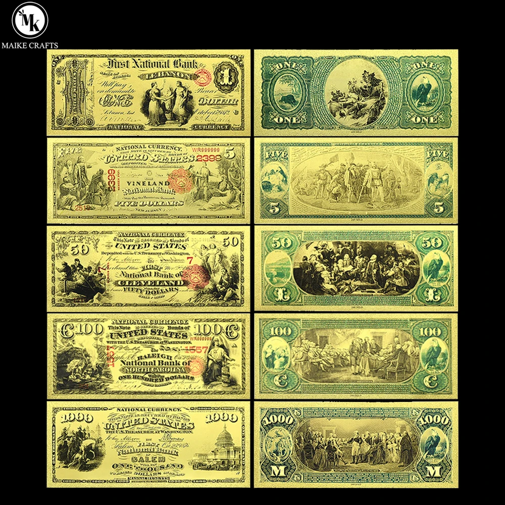 US Gold Banknote 1875 Year 1 5 50 100 1000 Dollar Fake Monney Plastic Money Collection Commemorative Gifts Custom Wholesale