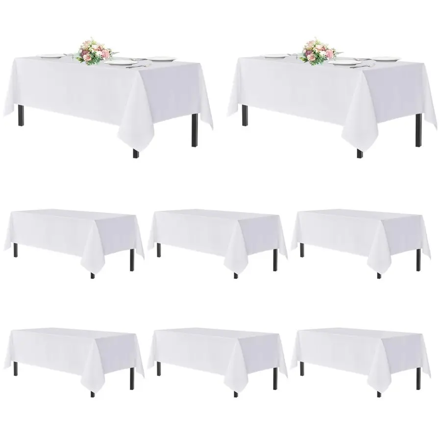 

White Table Cloths Rectangle, 8 Pack Tablecoths for 6 Foot Tables Washable Polyester Fabric Table Cover for Wedding, Birthday Pa