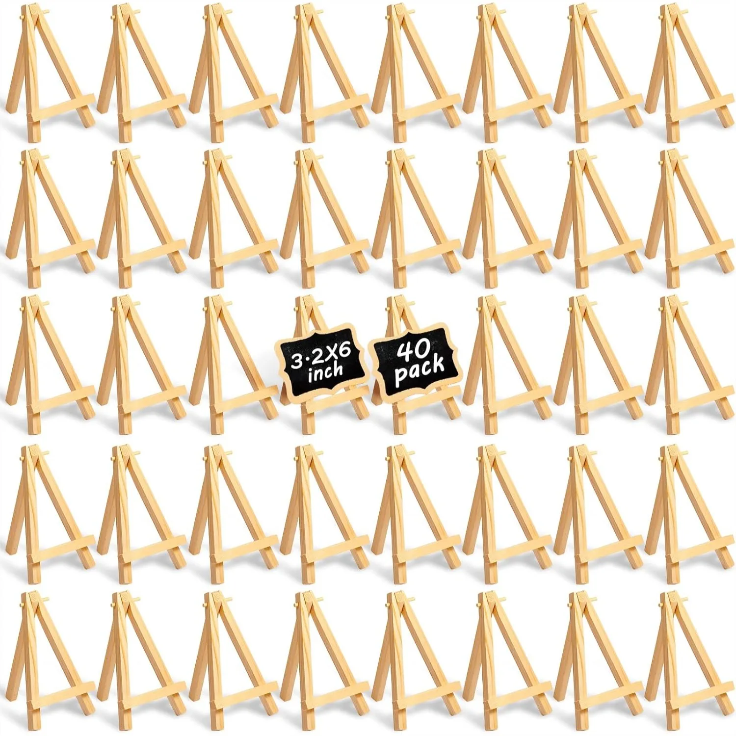 

40 Pack Mini Wooden Easels for Display - 6 Inch Small Tabletop Easel Stand Bulk for Canvas Photos Place Cards Wedding Table