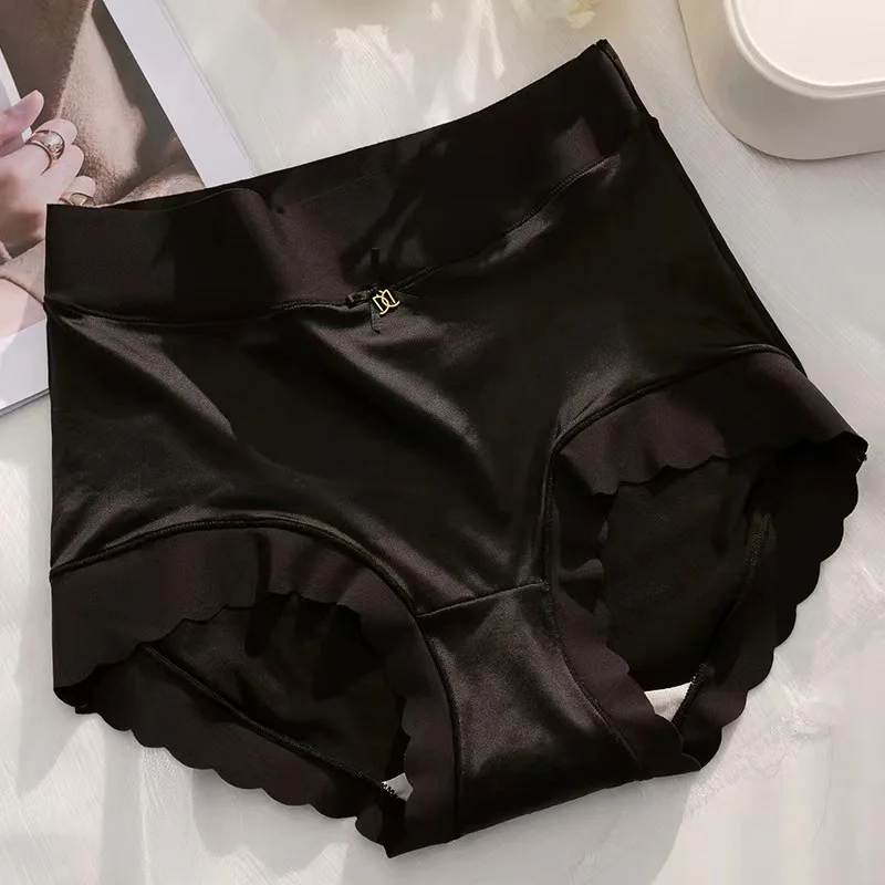 2 Pcs/set Satin Ice silk Underwear Women\'s Briefs Soft Sexy High quality Comfortable Abdomen Panties smooth Lingerie