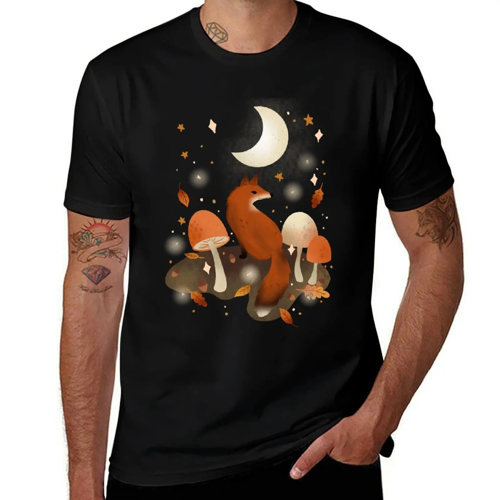 Foxes in Fall T-Shirt Basic Solid Tee for Daily Use T-Shirt