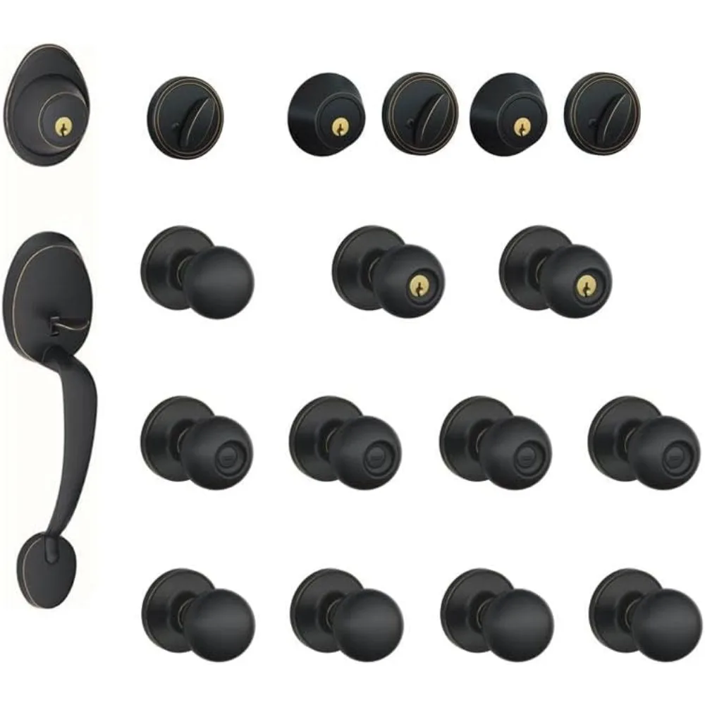 

Schlage J400-BAR-CNA Barcelona Полный комплект фурнитуры для домашней двери с коронкой, состаренная бронза