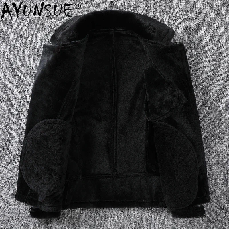 AYUNSUE Winter Jacket Men Genuine Sheepskin Leather Jackets Male Real Wool Fur Coat Motorcycle Clothing 2025 Ropa Hombre LXR1056