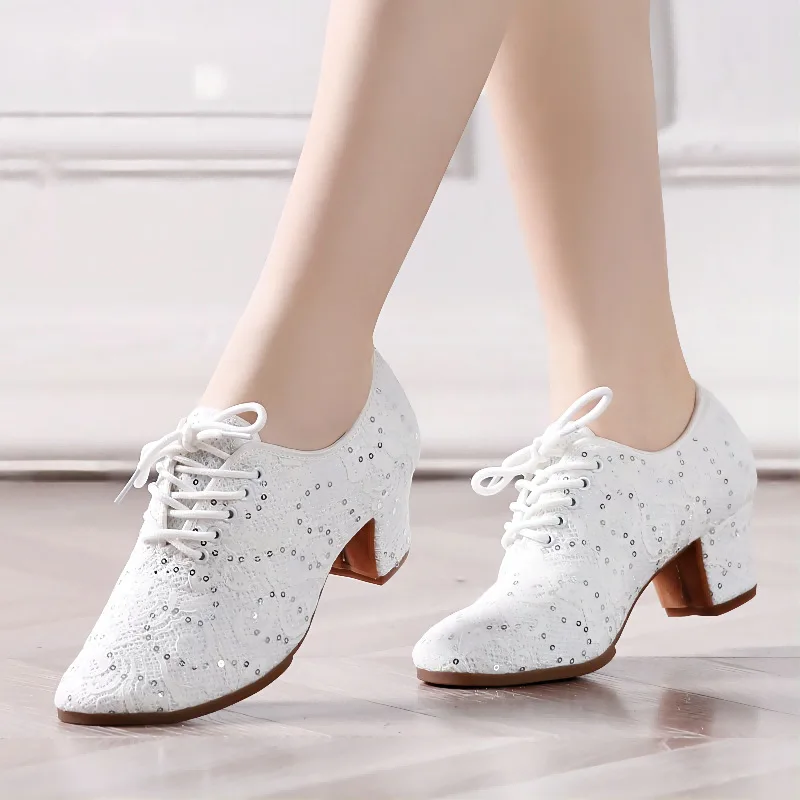 

Sequin Latin Dance Shoes Women Ballroom Tango Dancing Shoes Rubber Soles Party Salsa Dance Shoes for Ladies Square Dance Sneaker