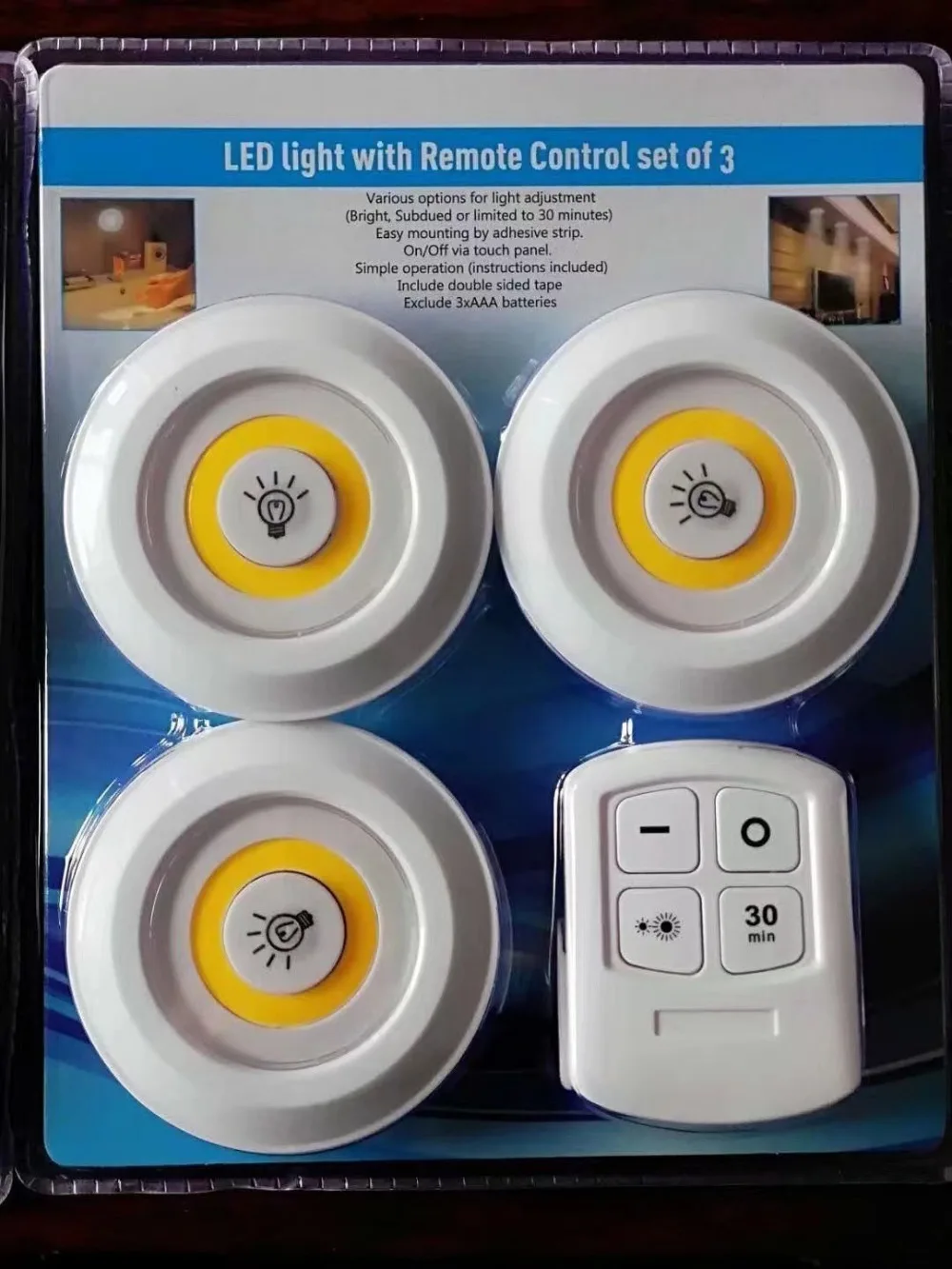 Luz Noturna de Sensoriamento Remoto, Lâmpada de Cabeceira, Roupeiro Quarto e Luz do Armário, Pequenas Luzes de Toque, Cob, 1 Controle Remoto, 3Pcs