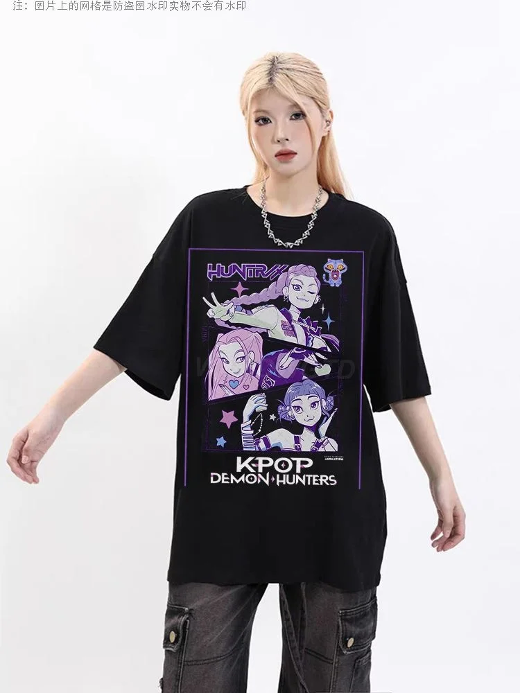 

KPop Demon Hunters T-shirt Summer Short Sleeve Male Tshirts O-neck Cotton Fashion 2025 Movie T Shirt Casual Unisex Streetwear