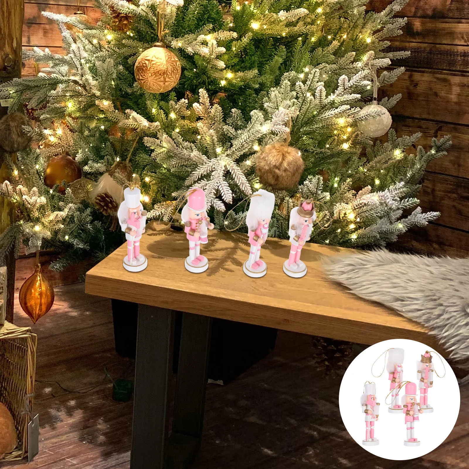 

4Pcs Christmas Nutcracker Pink Wooden Soldier 13Cm Xmas Puppet Festive Tabletop Ornament Decoration Nutcracker Soldier