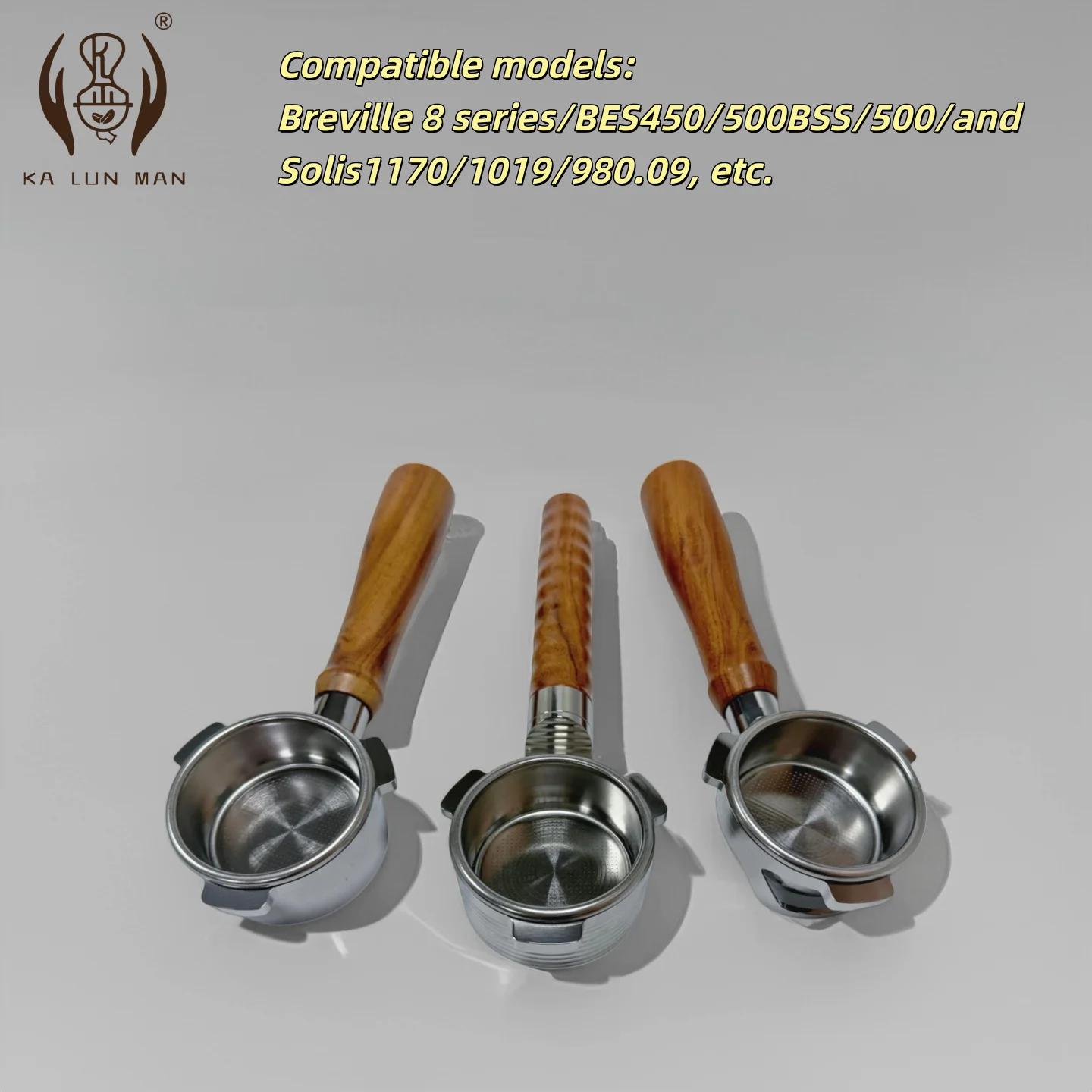 1Pc Portafilter Sem Fundo para Espresso/Aço Inoxidável 304/54mm/Cabo de Madeira de Jacarandá/Removível/Adequado para o Modelo Breville 8