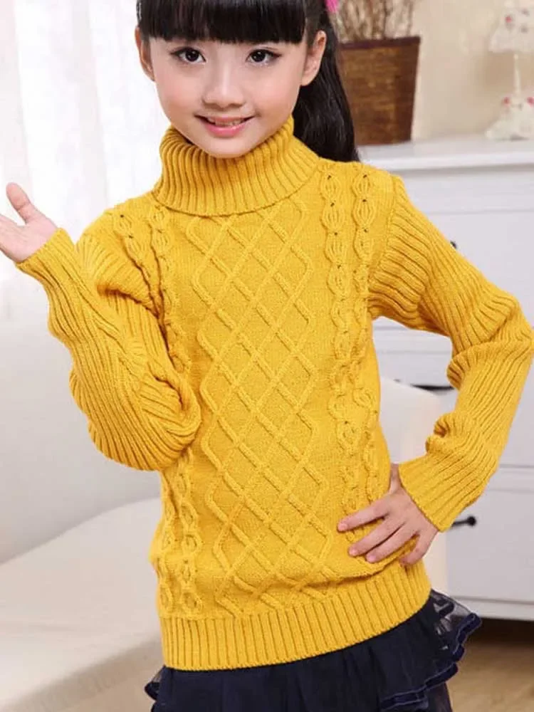 Children\'s Sweater Boys Girls Jacket Kids Warm Solid Clothing Baby Autumn Winter Tops Teenagers Fleece Thick Turtleneck Pullover