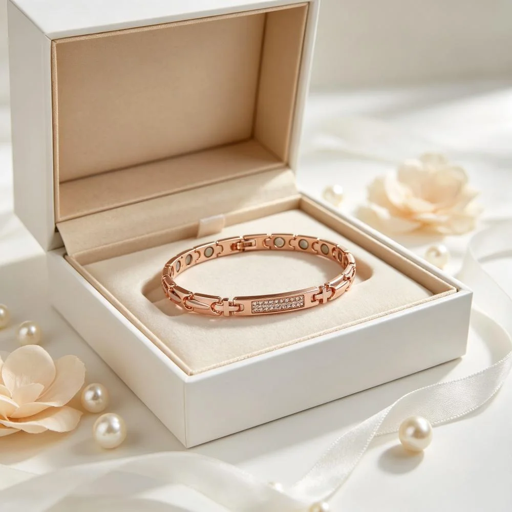 Rectangular micro-paved diamond fashion bracelet: vintage copper and rose gold two-tone couple bracelets