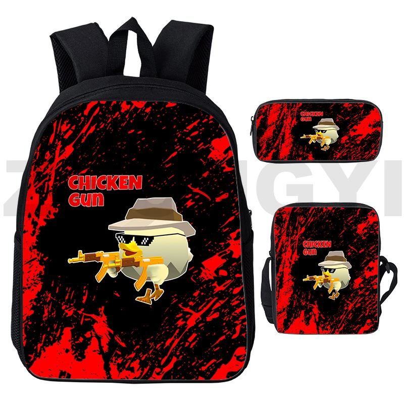 Funny Game Chicken Gun 3D Backpacks 3 Pcs/Set Fashion Canvas Bags for Girls Cartoon Chicken Gun Kindergarten Kids School Bags