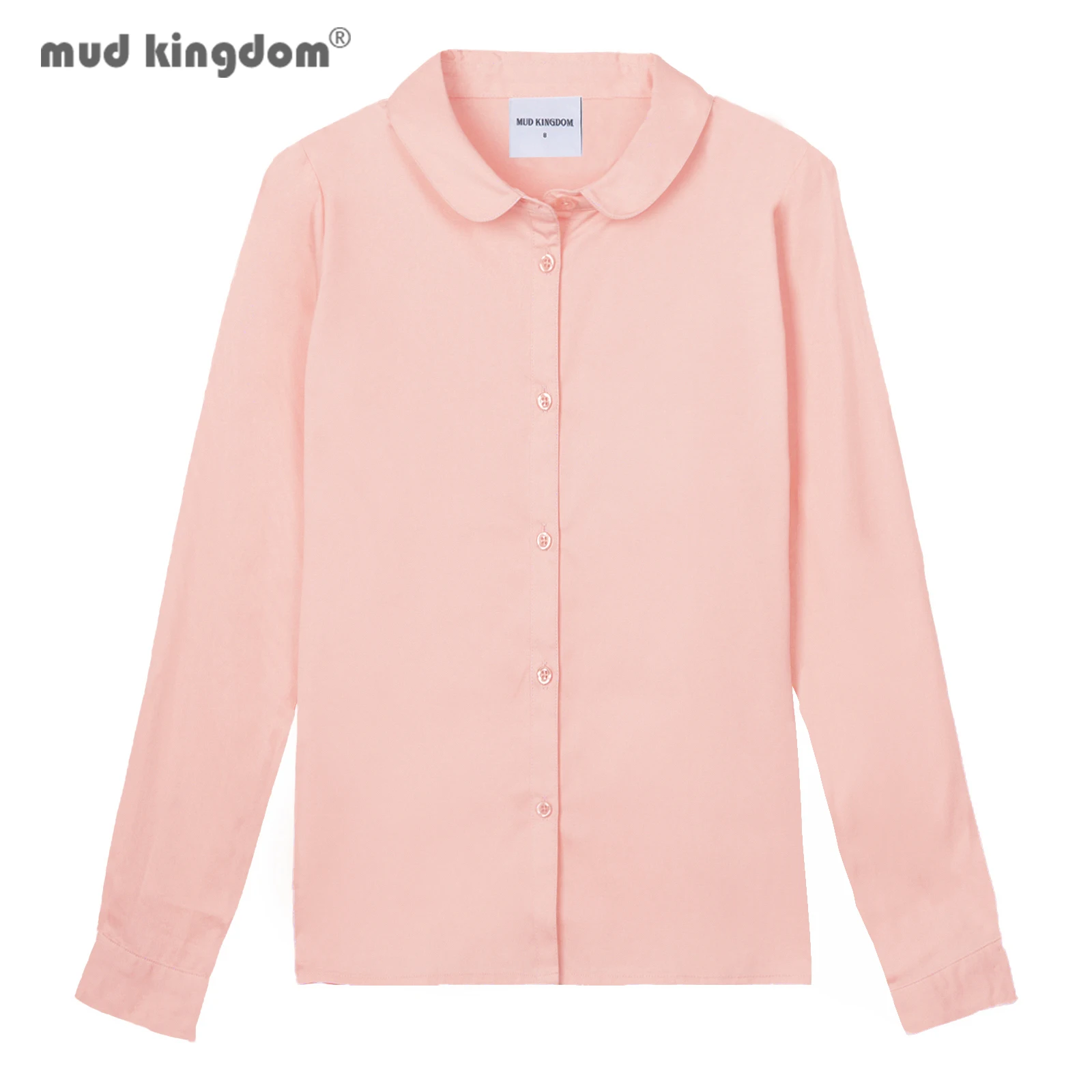 Mudkingdom Girls Dress Shirts Back to School Uniform with Peter Pan Collar Poplin Long Sleeve Blouse for Kids Formal Shirts