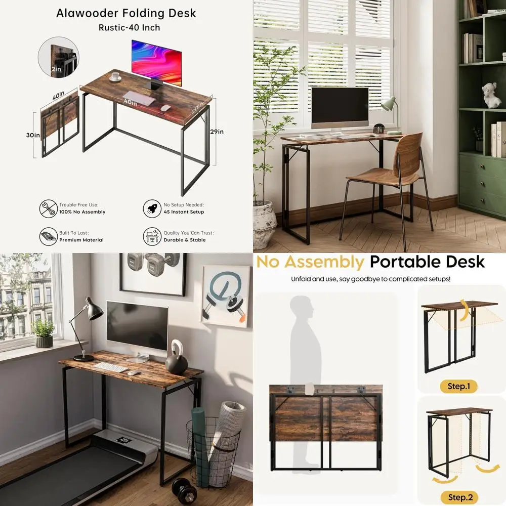 

39.4 Folding Wooden Desk for Small Spaces - Compact, Easy Setup Desk for Home Office, Writing, and Study