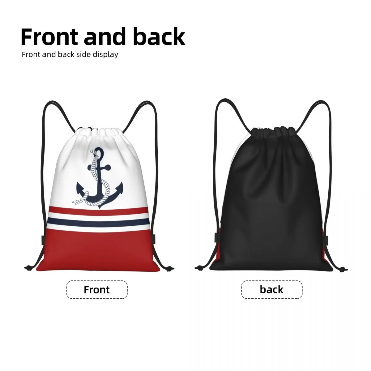 Custom Nautical Blue Anchors With Stripes Drawstring Bag Women Men Lightweight Sailing Sailor Sports Gym Storage Backpack