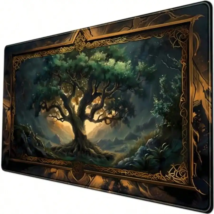 Mystical Green Tree Large Gaming Mouse Pad Forest Tree of Life Deskpad Mat XXL Extended Gaming Desk Large Mousepad Computer L