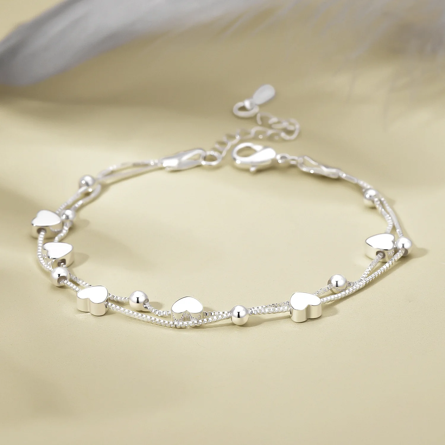 925 Sterling Silver Heart Ball Chain Hand Bracelets Woman Couple Wedding Designer Jewelry Accessories Jewellery Argent 925