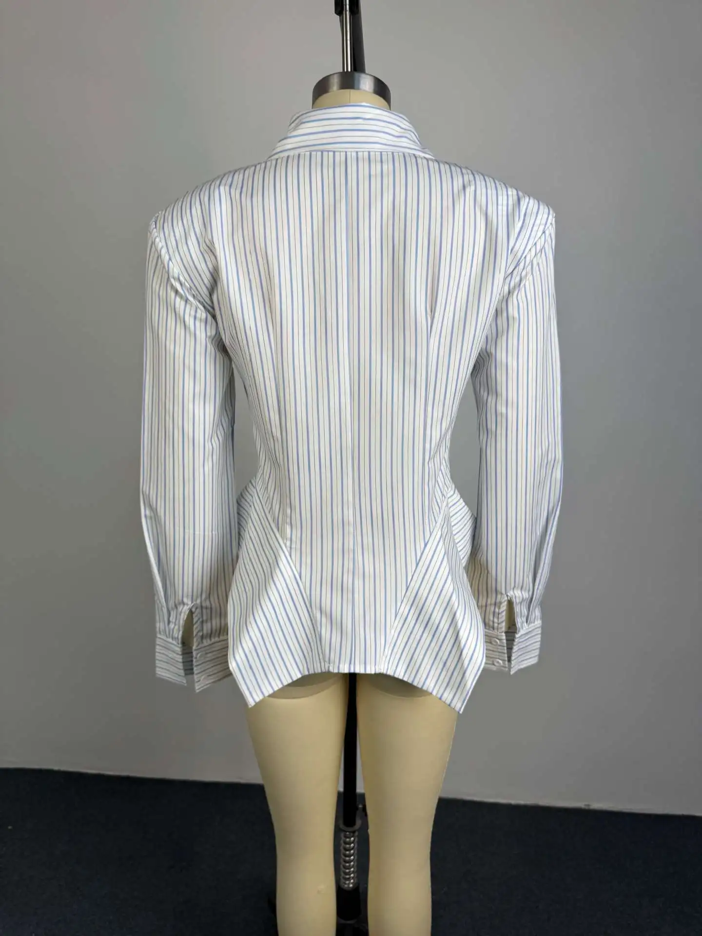Women's Spring Summer Lapel Striped Fitted Asymmetrical Hem Shirt Casual Office Date 2026 New Trendy Feminine Fashion Shirt