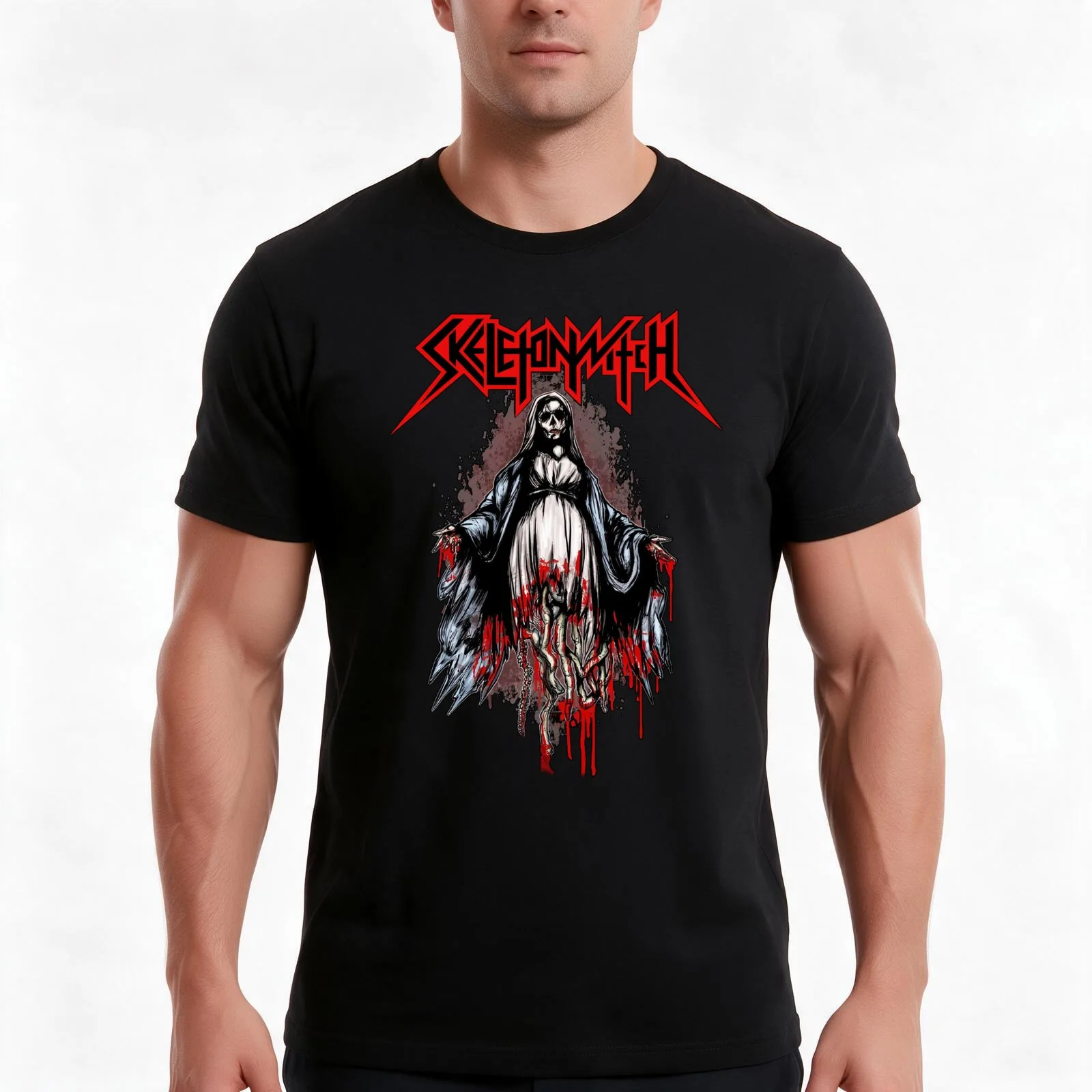 Horrifying Force T-Shirt, Summer Casual Cotton Tee, Oversized Streetwear Tops, Vintage Graphic Print, Loose Fit Short Sleeve