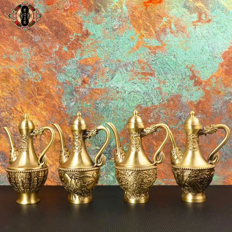 Brass relief wine , a pot symbolizing a hundred blessings; a gift item, a dragon and phoenix copper