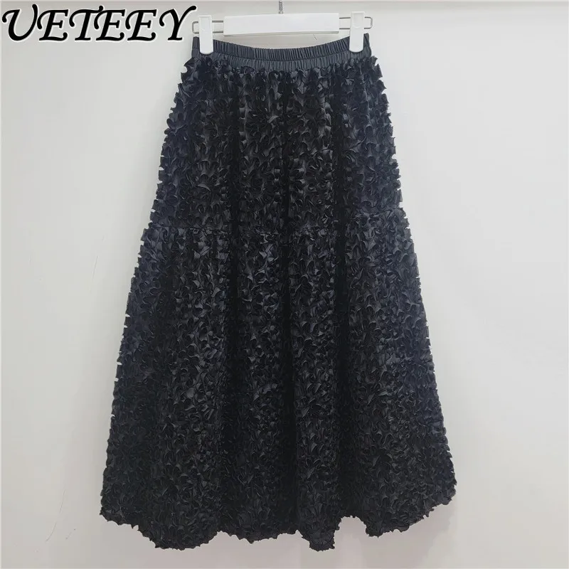 Heavy Industry Three-dimensional Ruffles Disc Flower Puffy Skirt 2025 Spring and Autumn New French Niche Fairy A-line Long Skirt