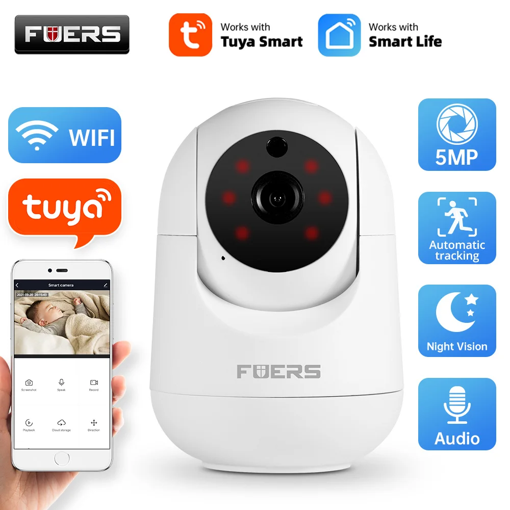 Fuers 5MP WiFi IP-bewakingscamera Tuya Smart Home Security Indoor Draadloos AI Detecteren Automatische tracking Video Mini-camera