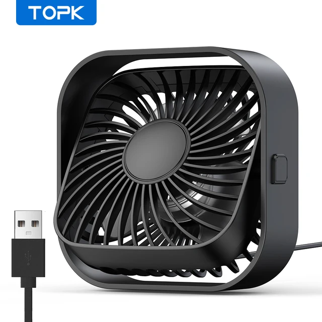 Przenośny Mini wentylator USB TOPK, osobisty stół wentylator elektryczny biurkowy, wentylatory stojące do pokoju, 3 prędkości wiatru 360 ° obrotowy do biwakowania
