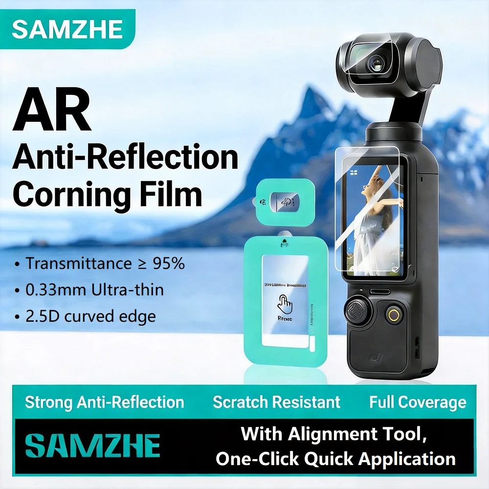 SAMZHE pour DJI OSMO Pocket 4/3, film en verre trempé, film Corning, protecteur d'écran, film pour objectif HD, film pour caméra DJI Pocket 3 Pocket 4