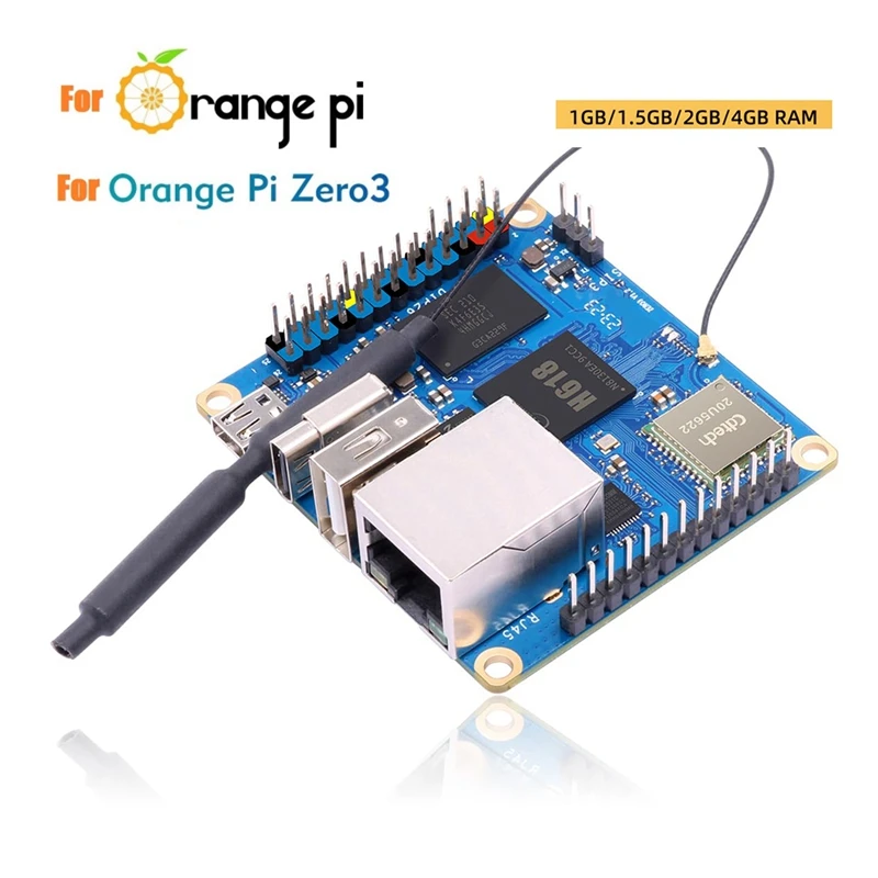 Placa de Desenvolvimento Orange Pi Zero 3, 1GB RAM, H618, WiFi5 + BT 5.0, Gigabit, LAN, Android 12, Debian12, Ubuntu22.04